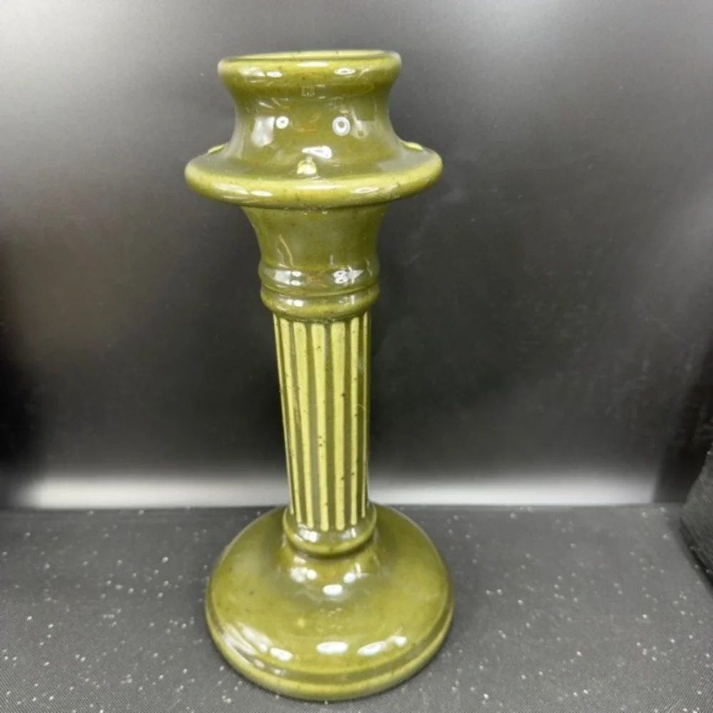 Haeger Pottery Olive Green‎ Fluted Column Candlestick Holder 1999 Craftsman Mark